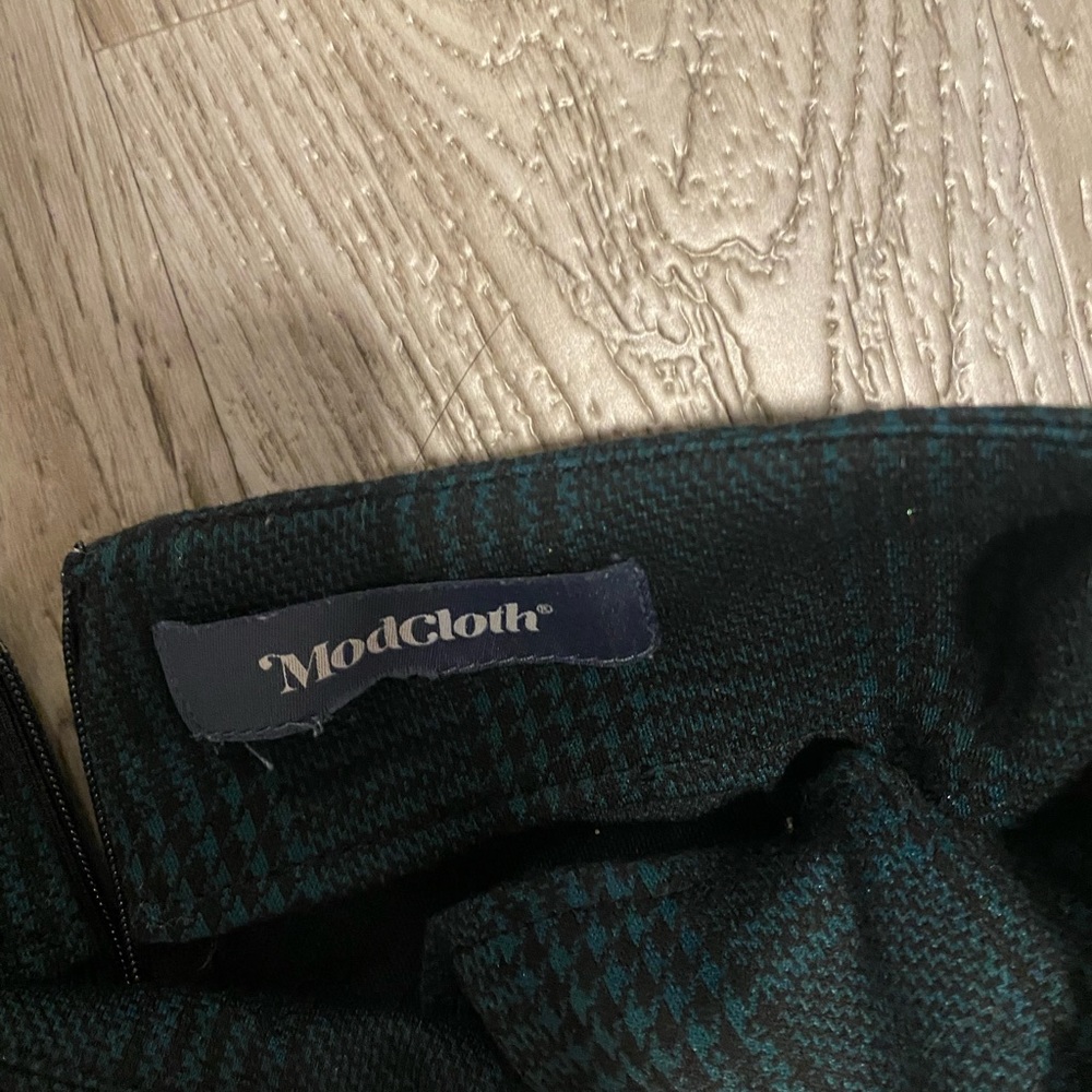 ModCloth plaid green and black high waisted , front paneled  and buttoned
